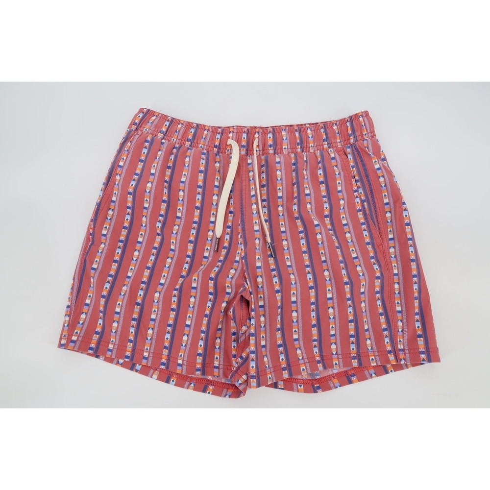 Fair Harbor Bungalow Swim Trunks Mens Small Red Sailing Stripe 5" Inseam Lined